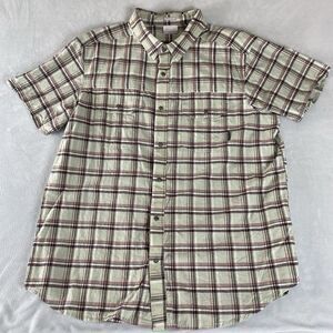 Columbia Mens Lt. Green Red Plaid Short Sleeve Snap Button Up Shirt‎ Size XL
